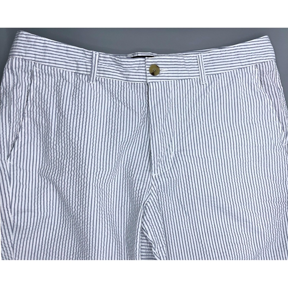 Ben Sherman Mens Seersucker Chino Shorts Blue and White Striped Cotton Size 34W - Picture 2 of 10